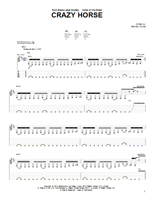 Download Black Label Society Crazy Horse Sheet Music