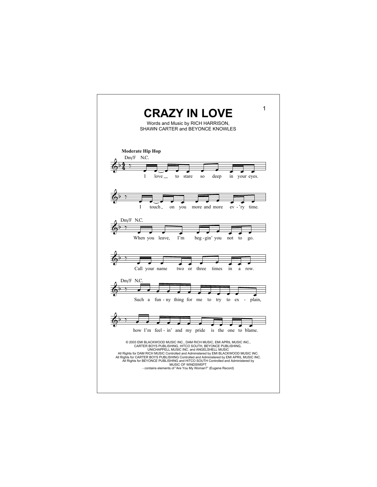 Download Beyoncé Crazy In Love (feat. Jay-Z) Sheet Music