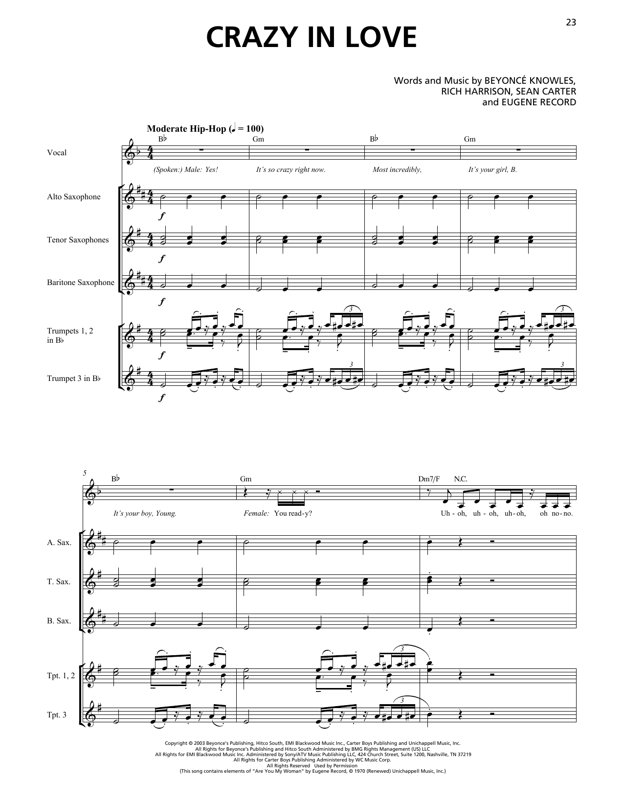 Download Beyoncé Crazy In Love (feat. Jay-Z) (Horn Secti Sheet Music