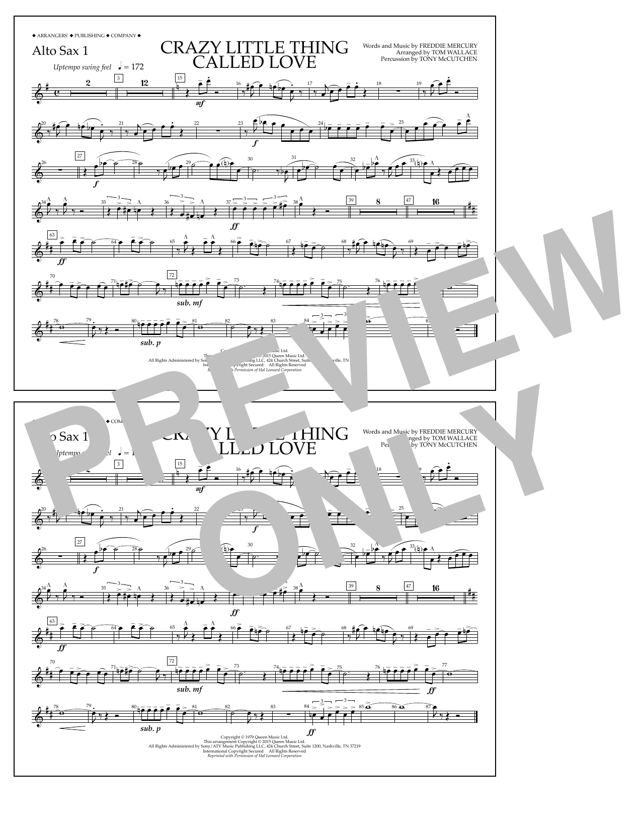 Download Tom Wallace Crazy Little Thing Called Love - Alto S Sheet Music
