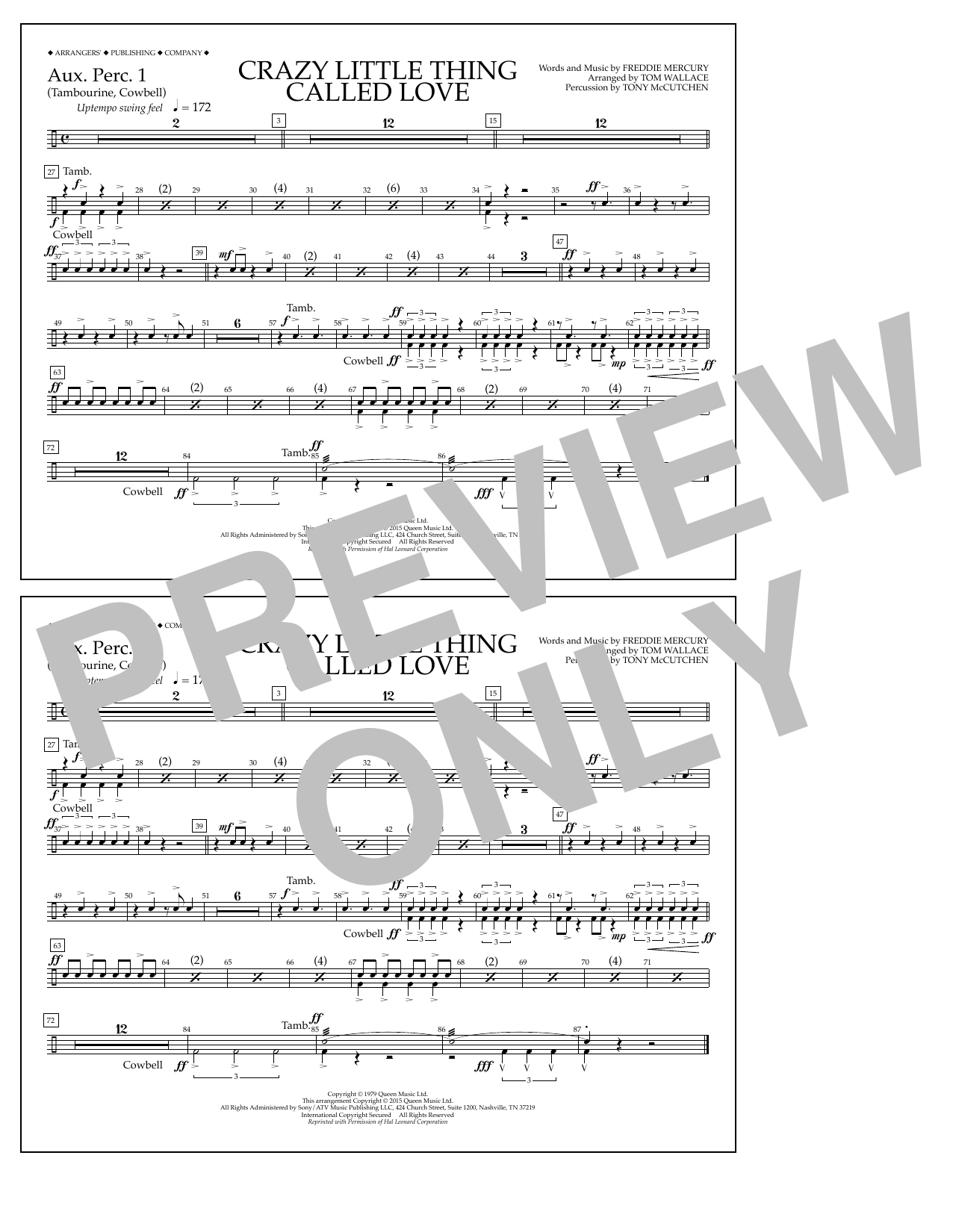 Download Tom Wallace Crazy Little Thing Called Love - Aux. P Sheet Music