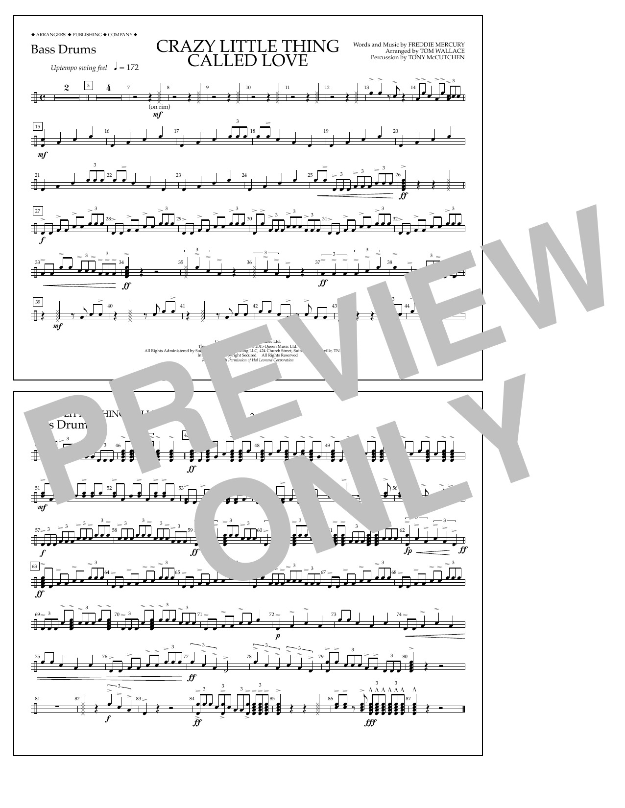 Download Tom Wallace Crazy Little Thing Called Love - Bass D Sheet Music
