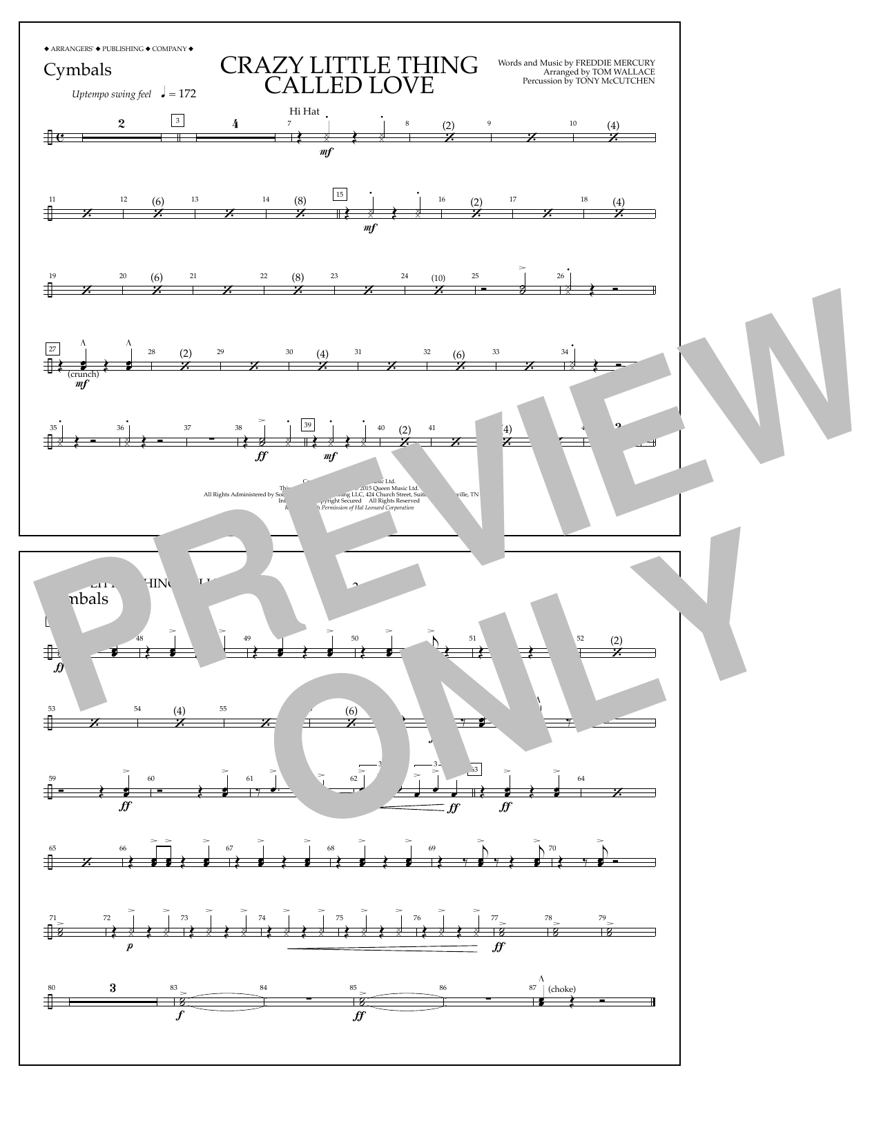 Download Tom Wallace Crazy Little Thing Called Love - Cymbal Sheet Music