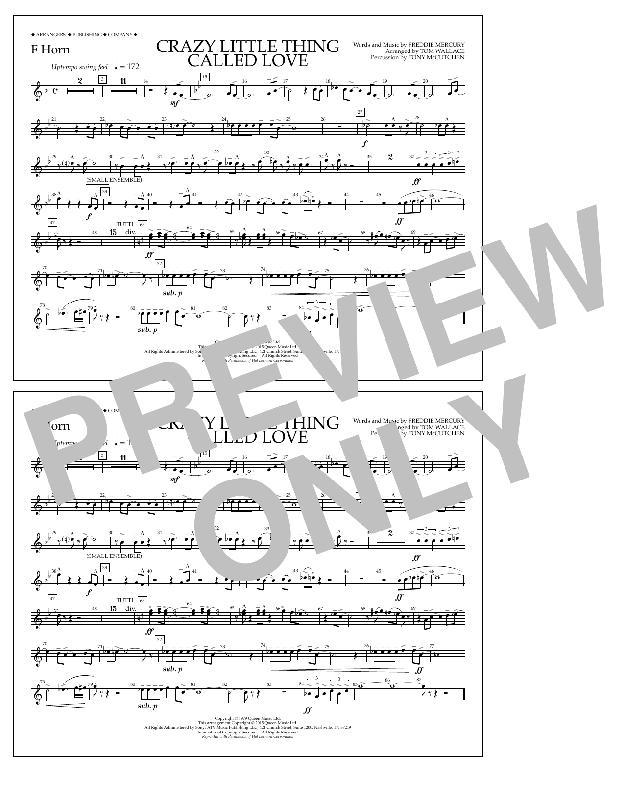 Download Tom Wallace Crazy Little Thing Called Love - F Horn Sheet Music