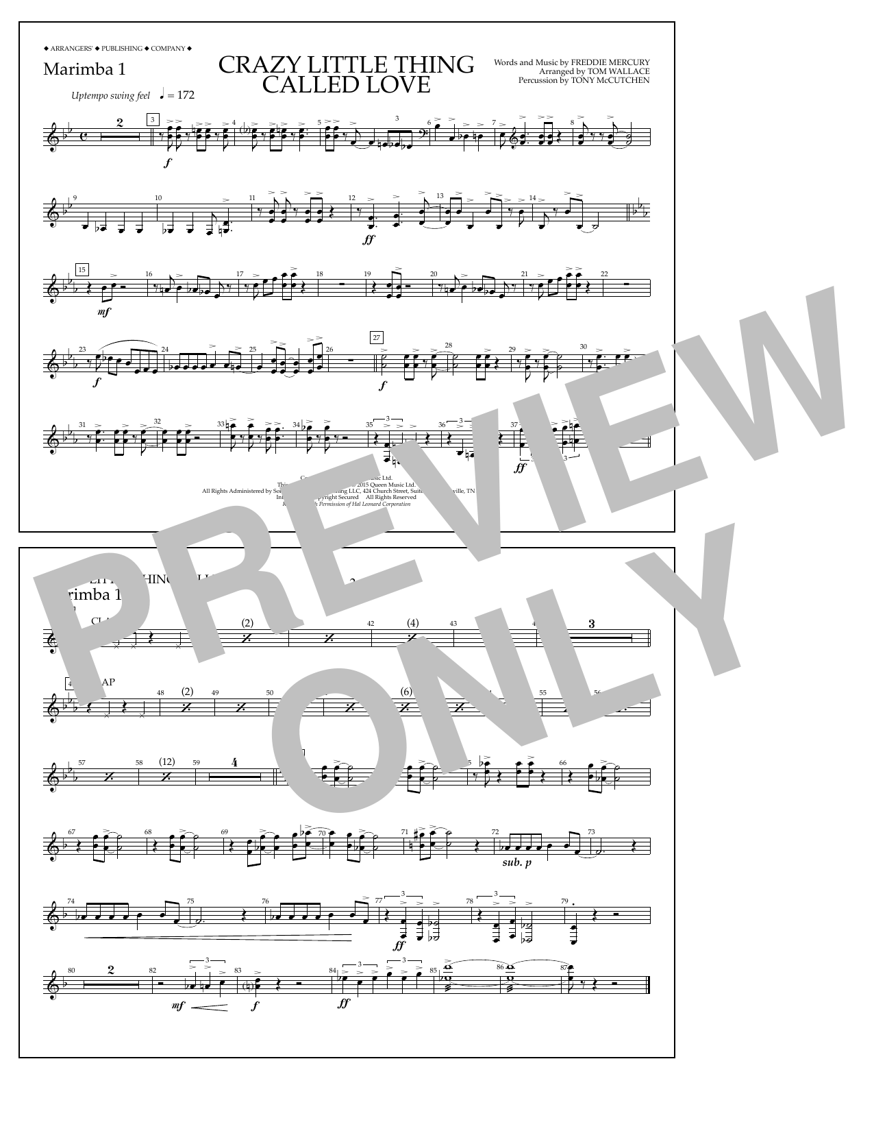 Download Tom Wallace Crazy Little Thing Called Love - Marimb Sheet Music