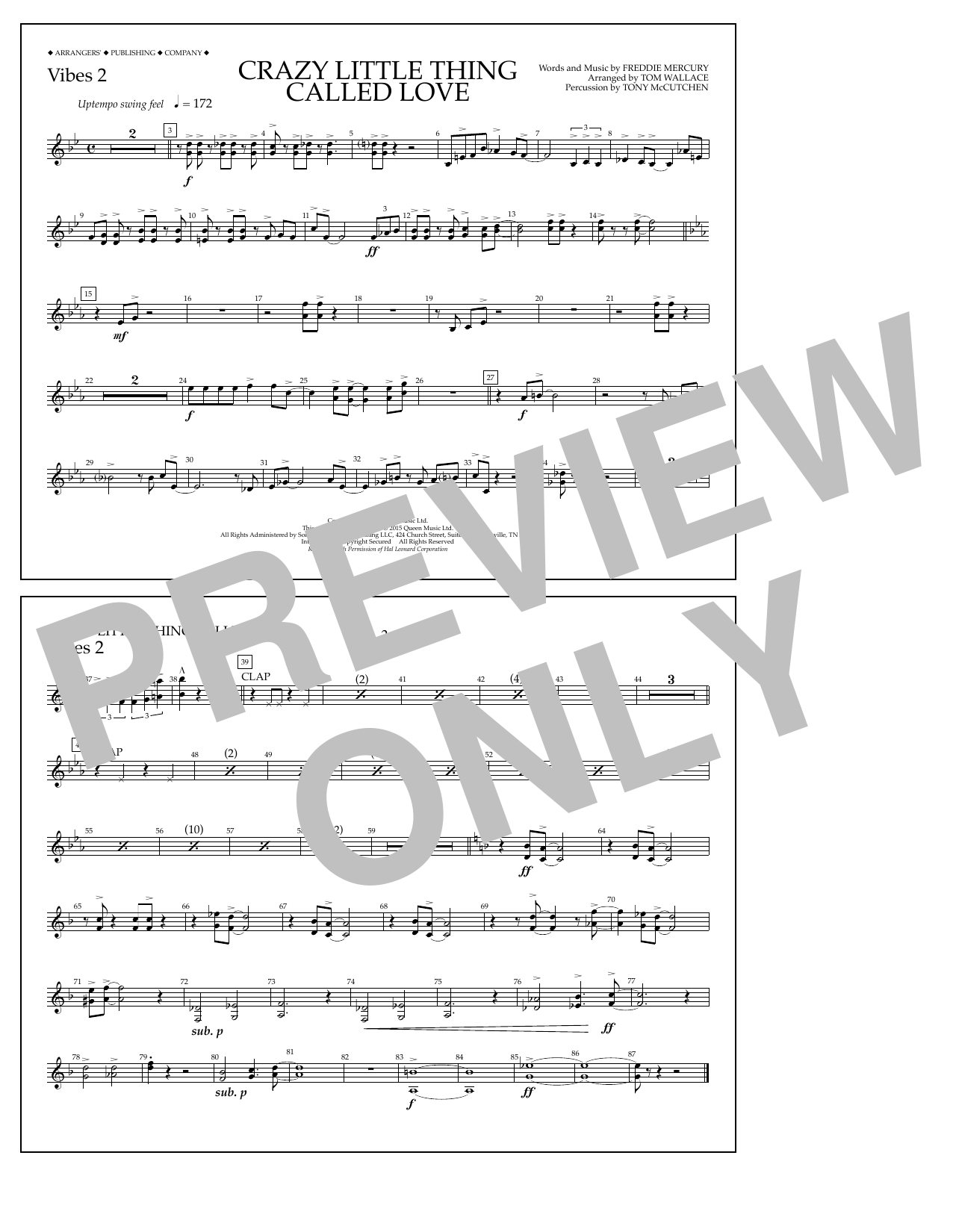 Download Tom Wallace Crazy Little Thing Called Love - Vibes Sheet Music
