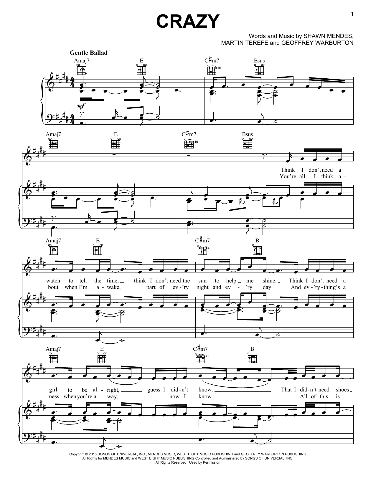 Download Shawn Mendes Crazy Sheet Music