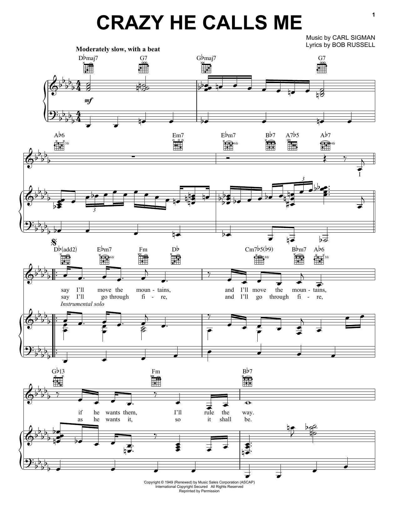 Download Billie Holiday Crazy He Calls Me Sheet Music