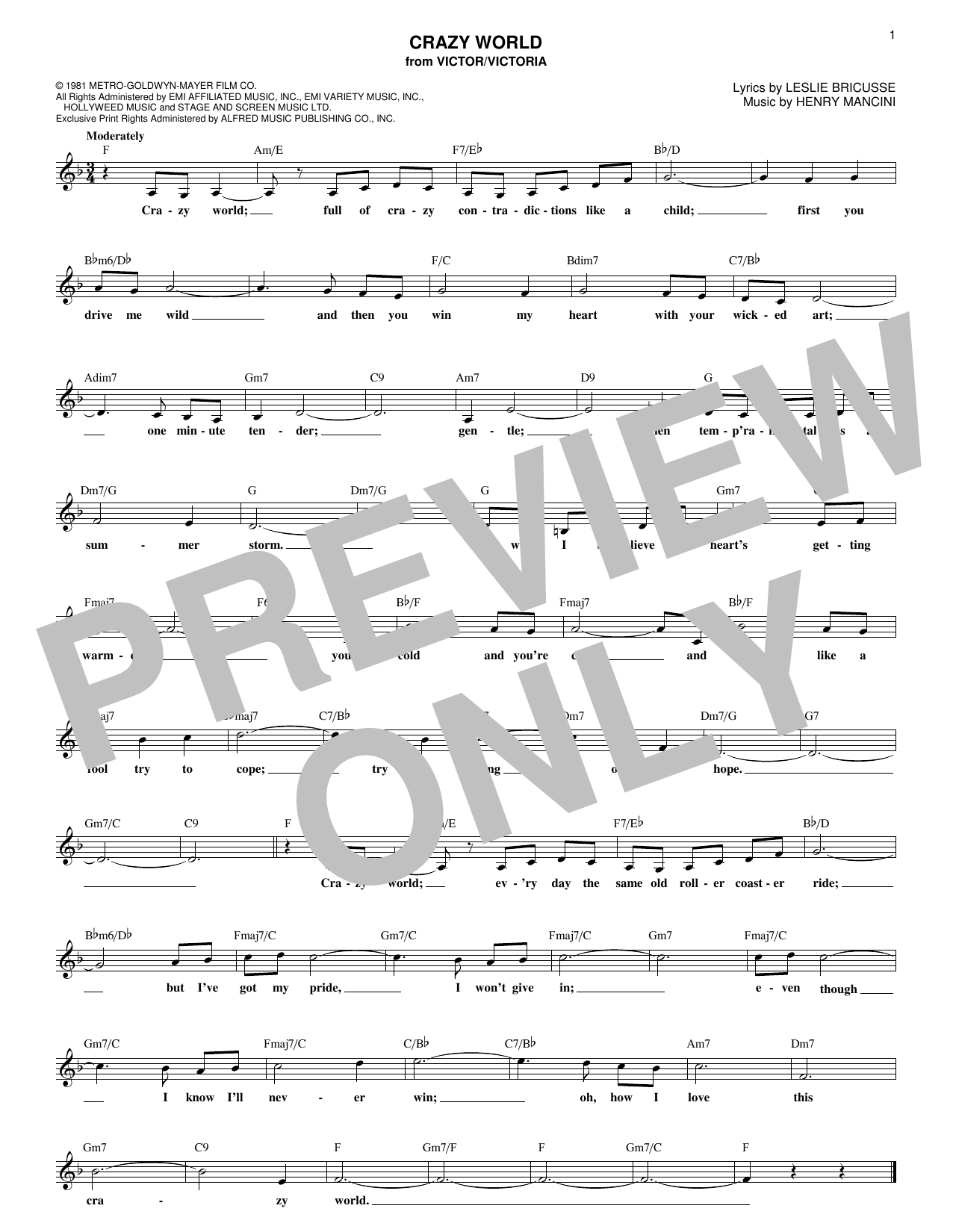 Download Henry Mancini Crazy World Sheet Music