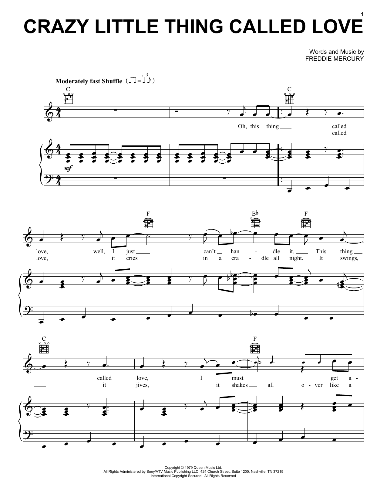 Queen Crazy Little Thing Called Love sheet music notes printable PDF score