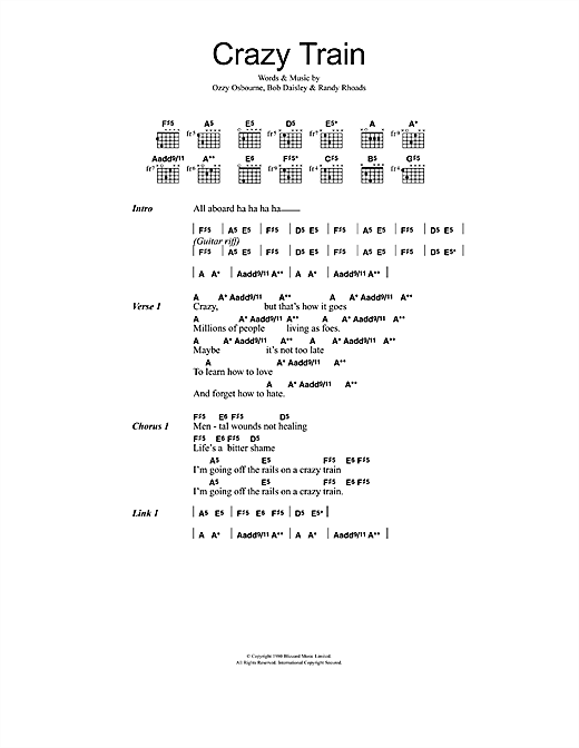 Ozzy Osbourne Crazy Train sheet music notes printable PDF score