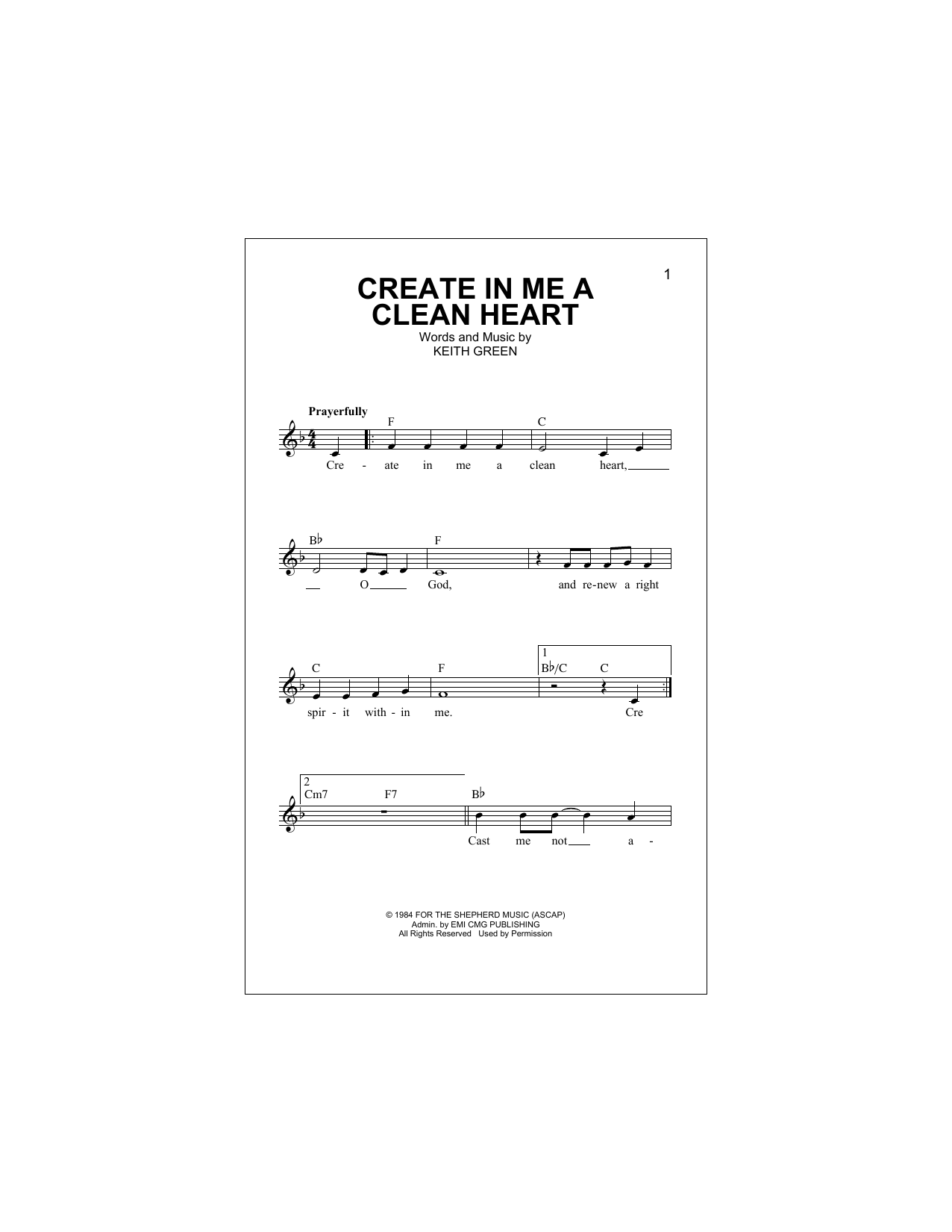 Download Keith Green Create In Me A Clean Heart Sheet Music