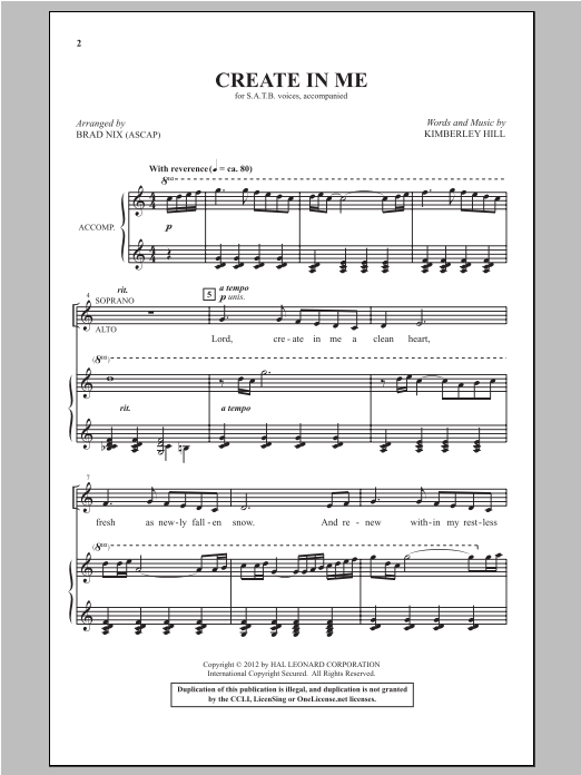 Download Kimberley Hill Create In Me Sheet Music