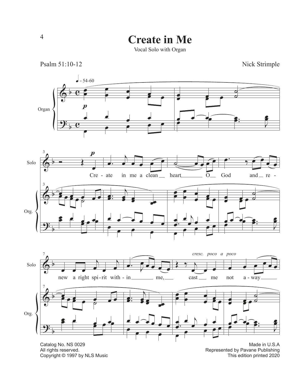 Download Nick Strimple Create In Me Sheet Music