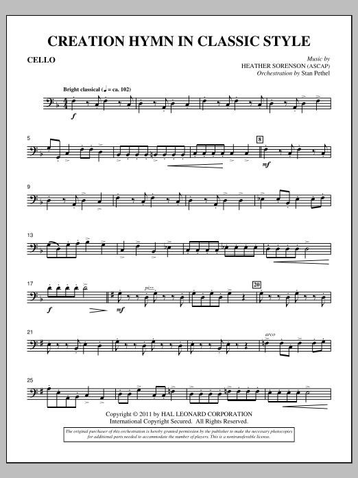 Download Heather Sorenson Creation Hymn In Classic Style - Cello Sheet Music