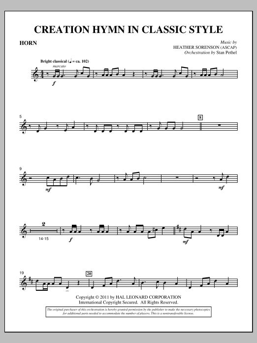 Download Heather Sorenson Creation Hymn In Classic Style - F Horn Sheet Music