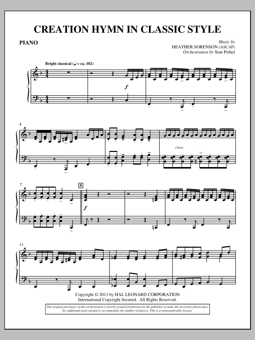 Download Heather Sorenson Creation Hymn In Classic Style - Piano Sheet Music