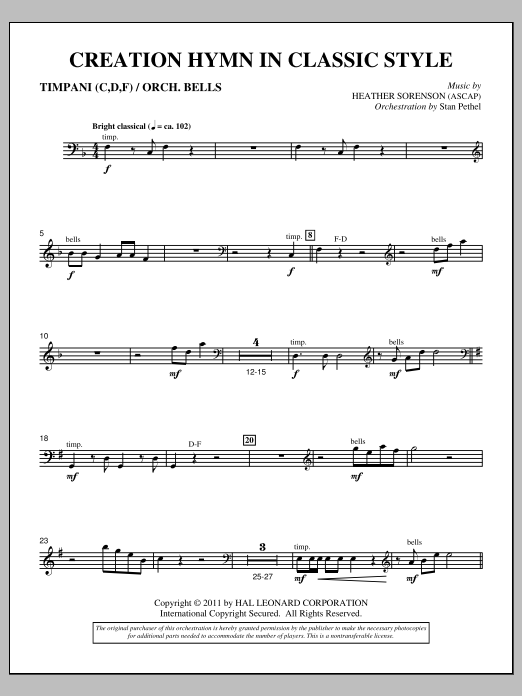 Download Heather Sorenson Creation Hymn In Classic Style - Timpan Sheet Music