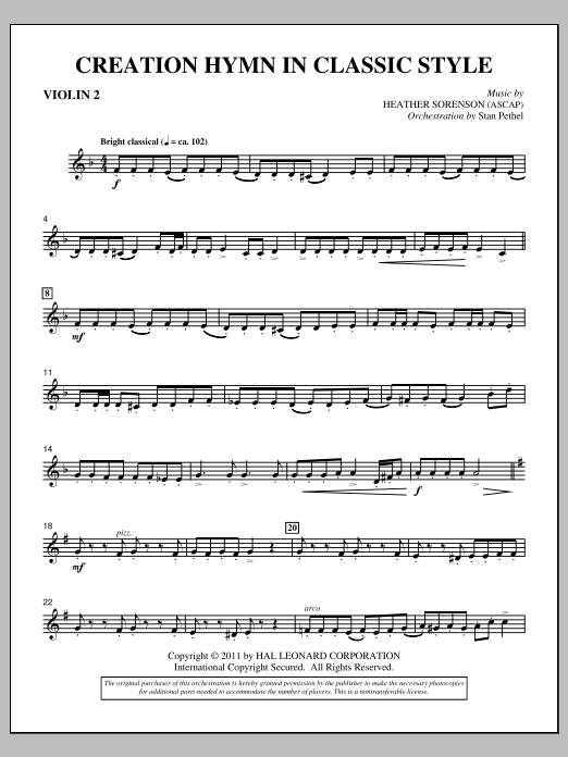 Download Heather Sorenson Creation Hymn In Classic Style - Violin Sheet Music