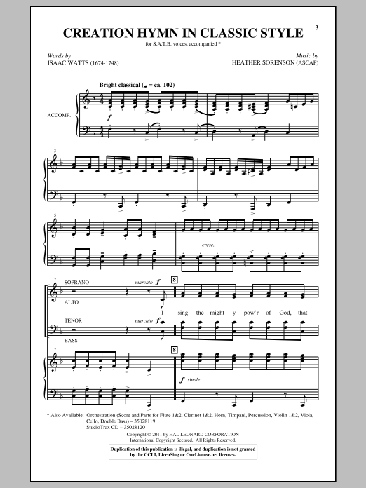 Download Heather Sorenson Creation Hymn In Classic Style Sheet Music