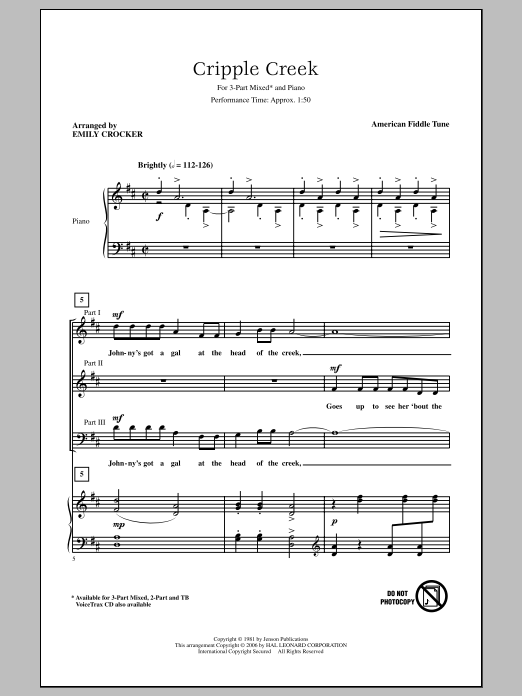 Download American Fiddle Tune Cripple Creek (arr. Emily Crocker) Sheet Music