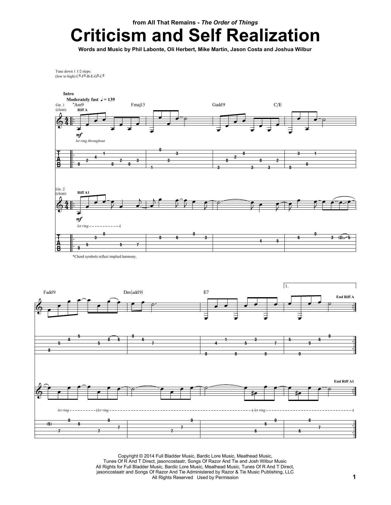 Download All That Remains Criticism And Self Realization Sheet Music