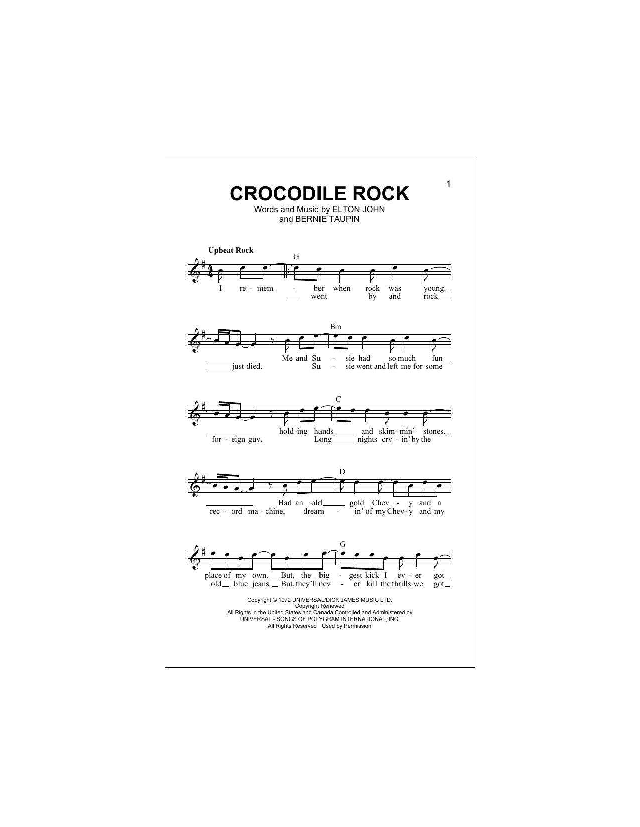 Download Elton John Crocodile Rock Sheet Music