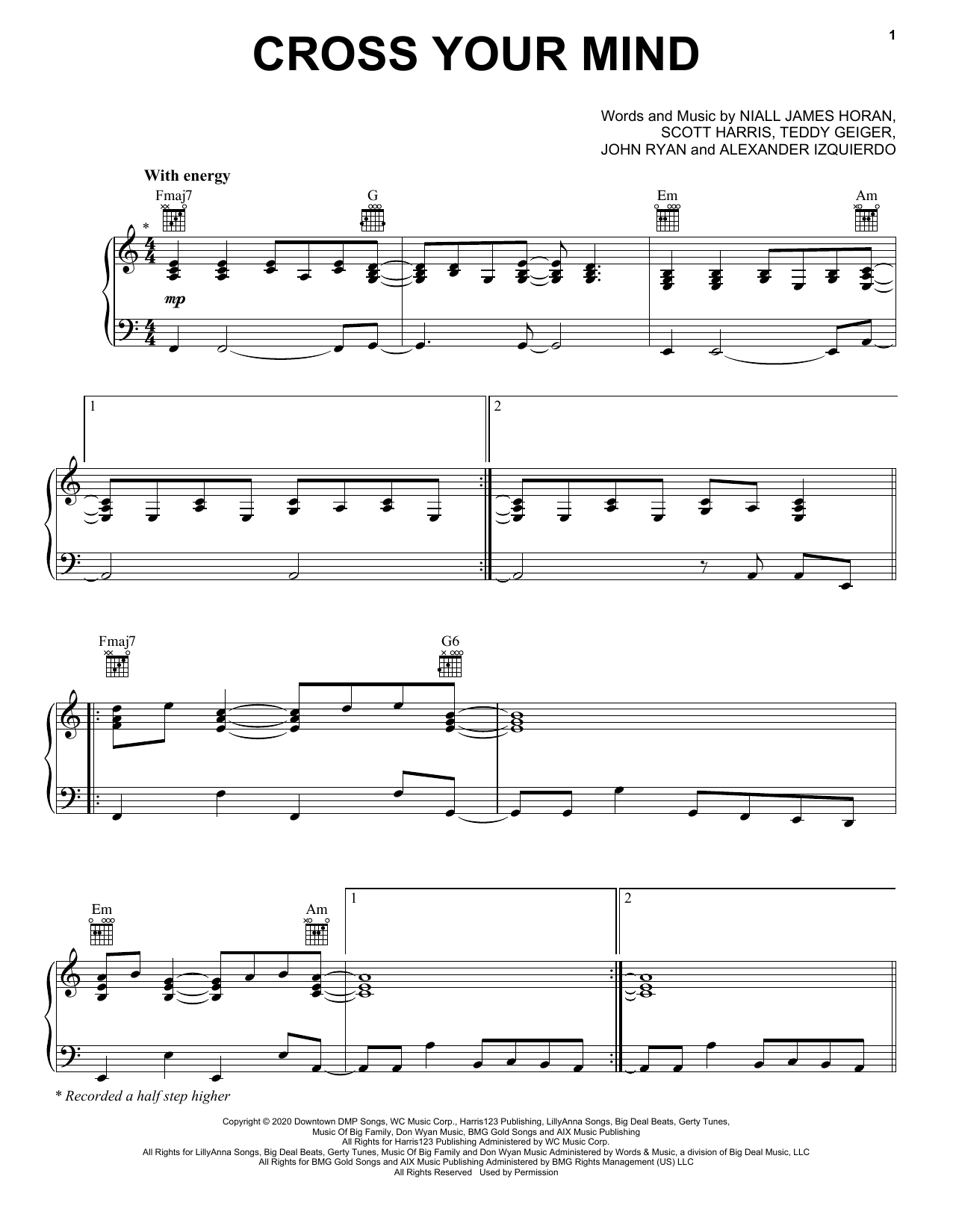 Download Niall Horan Cross Your Mind Sheet Music