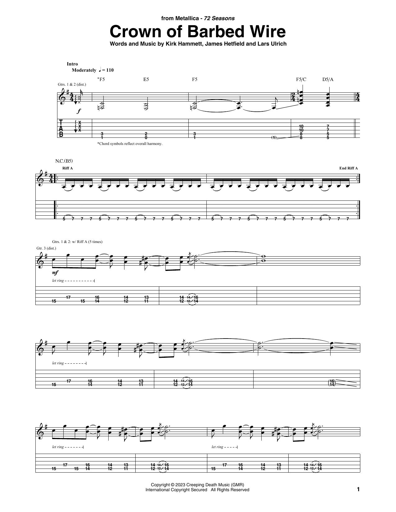 Download Metallica Crown Of Barbed Wire Sheet Music