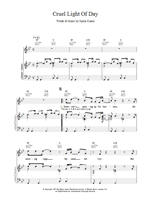 Del Amitri Cruel Light Of Day sheet music notes printable PDF score
