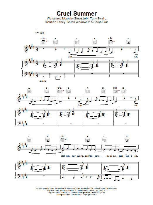 Ace Of Base Cruel Summer sheet music notes printable PDF score