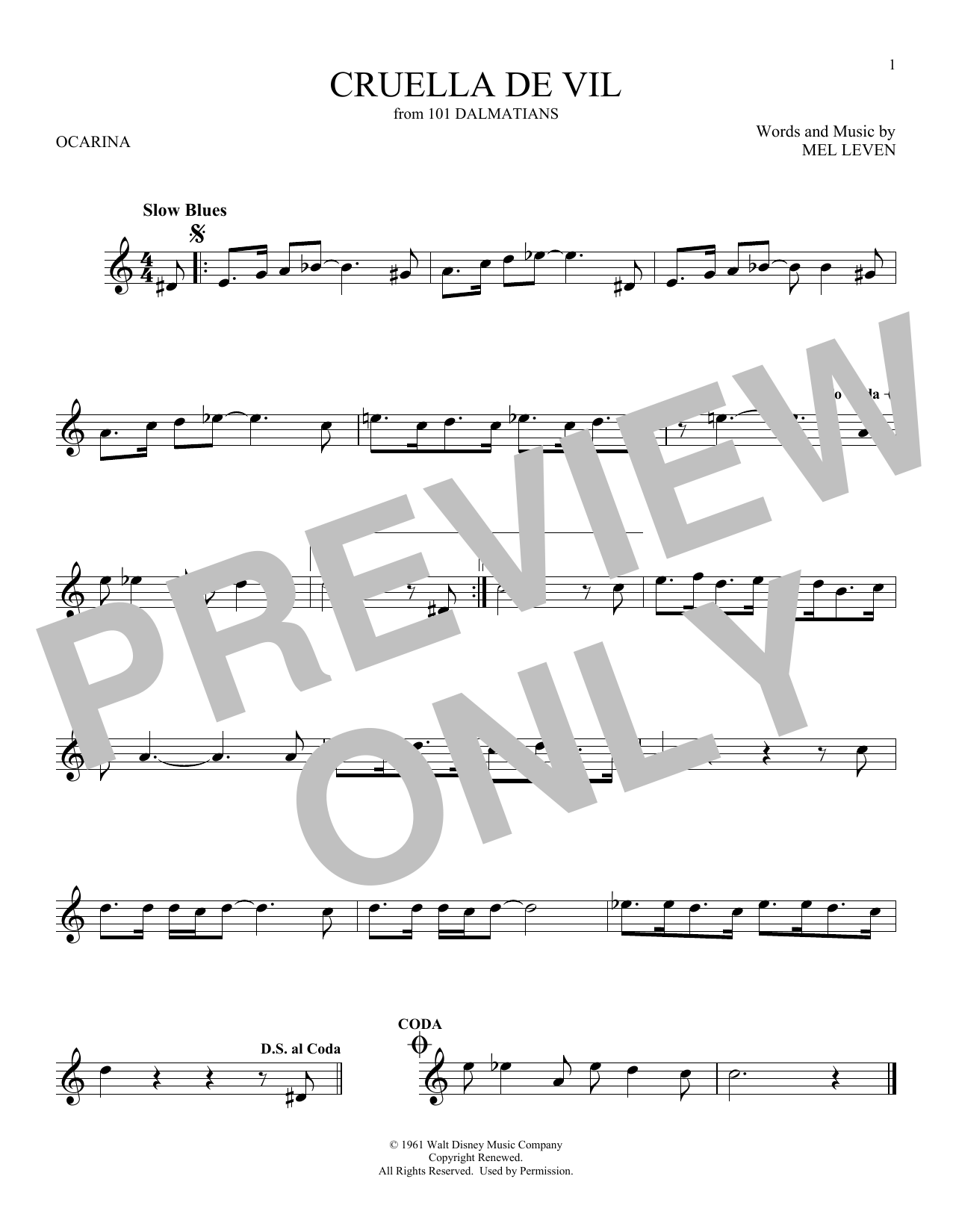 Download Mel Leven Cruella De Vil (from 101 Dalmatians) Sheet Music
