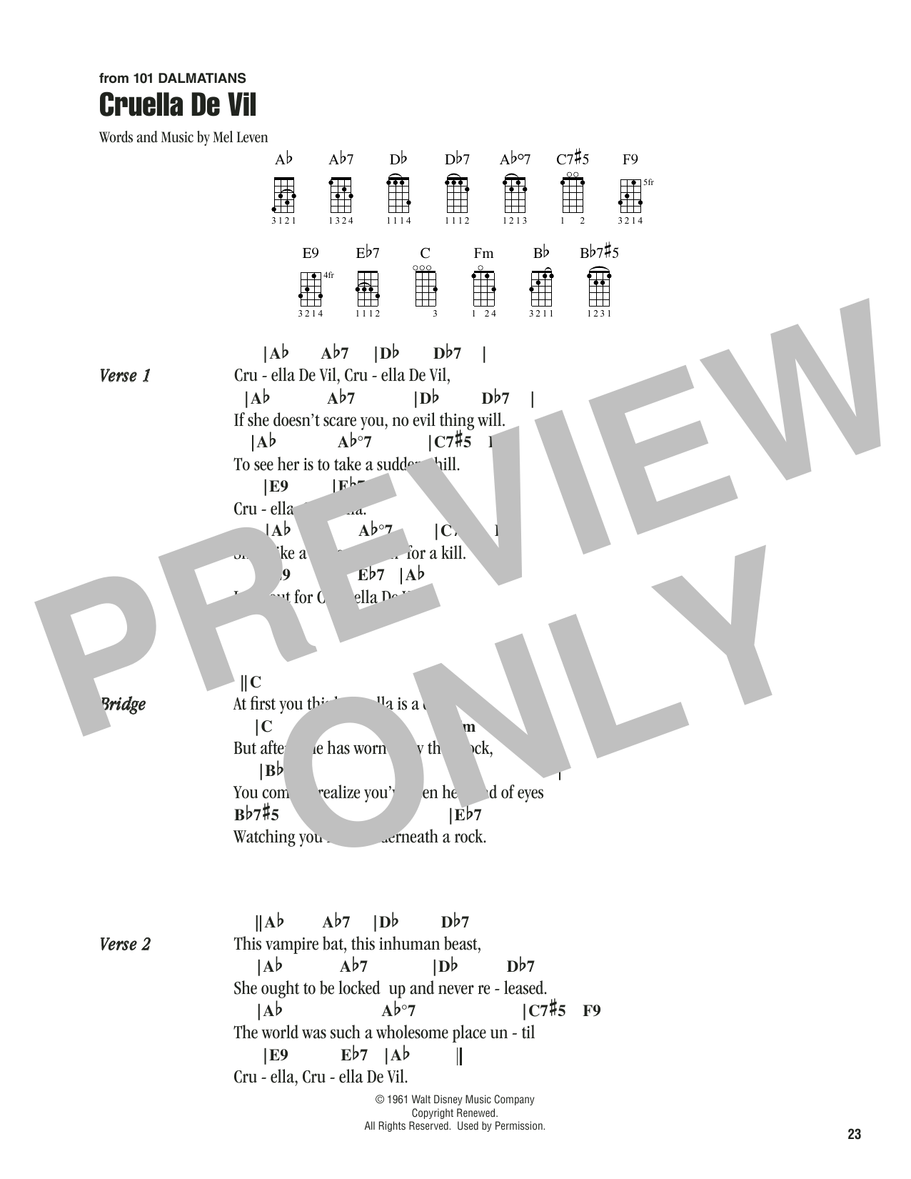 Mel Leven Cruella De Vil (from 101 Dalmatians) sheet music notes printable PDF score