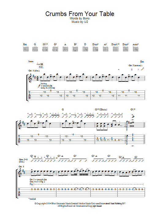Download U2 Crumbs From Your Table Sheet Music
