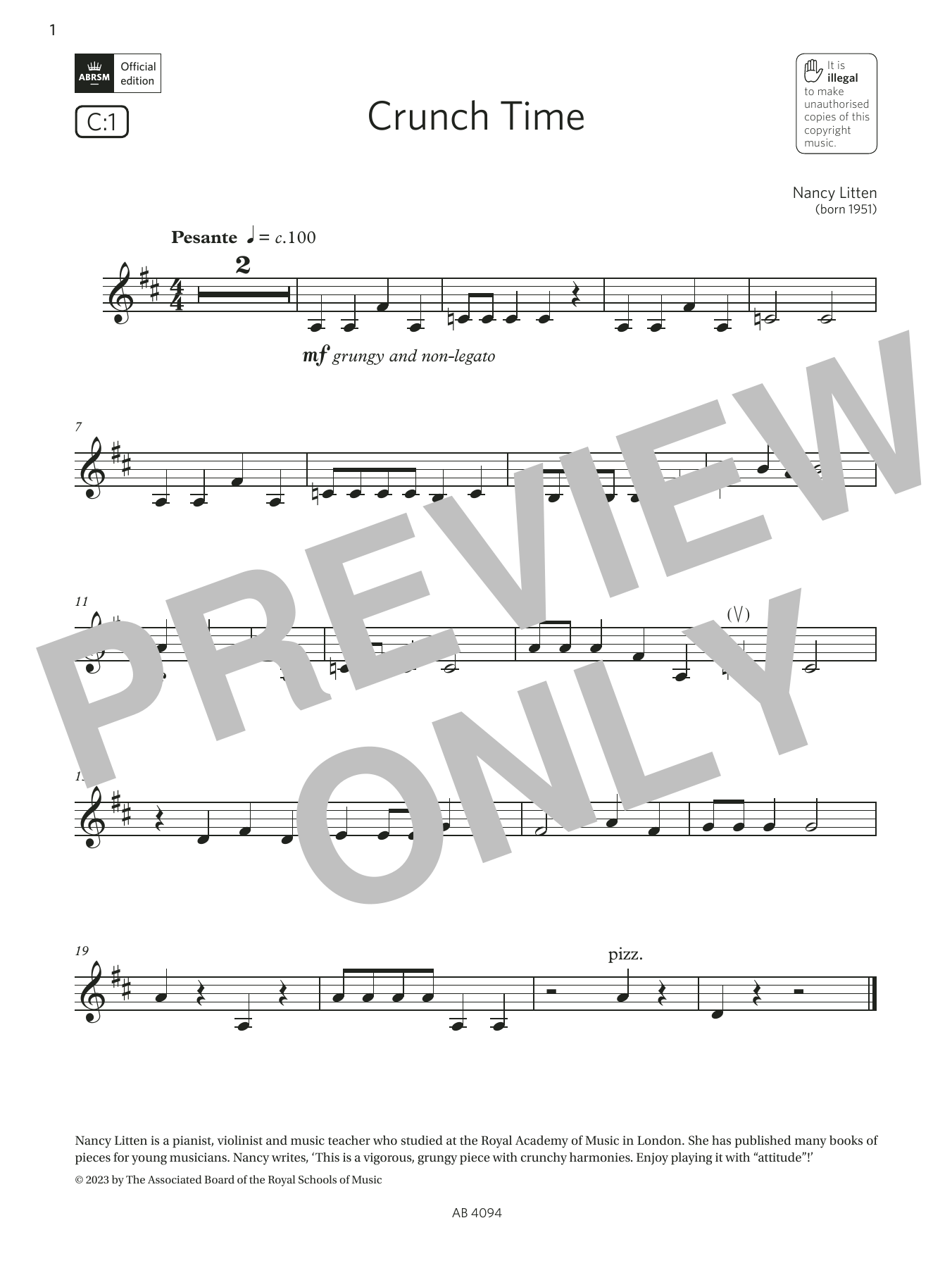 Download Nancy Litten Crunch Time (Grade Initial, C1, from th Sheet Music