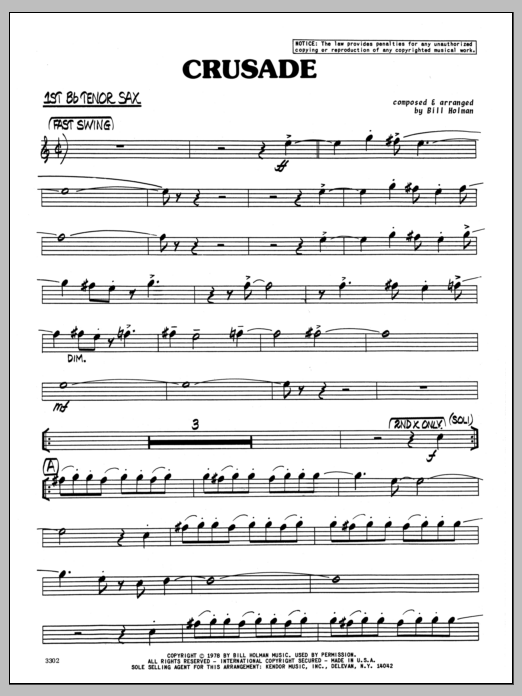 Download Bill Holman Crusade - 1st Bb Tenor Saxophone Sheet Music