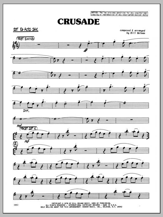 Download Bill Holman Crusade - 1st Eb Alto Saxophone Sheet Music