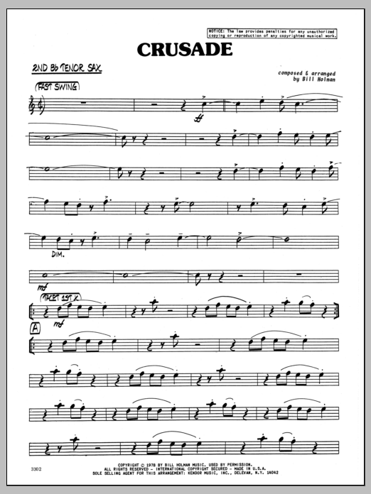 Download Bill Holman Crusade - 2nd Bb Tenor Saxophone Sheet Music