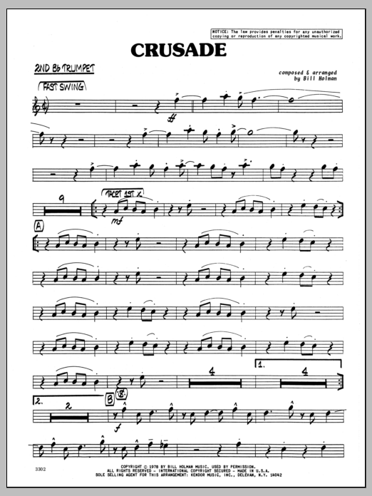 Download Bill Holman Crusade - 2nd Bb Trumpet Sheet Music