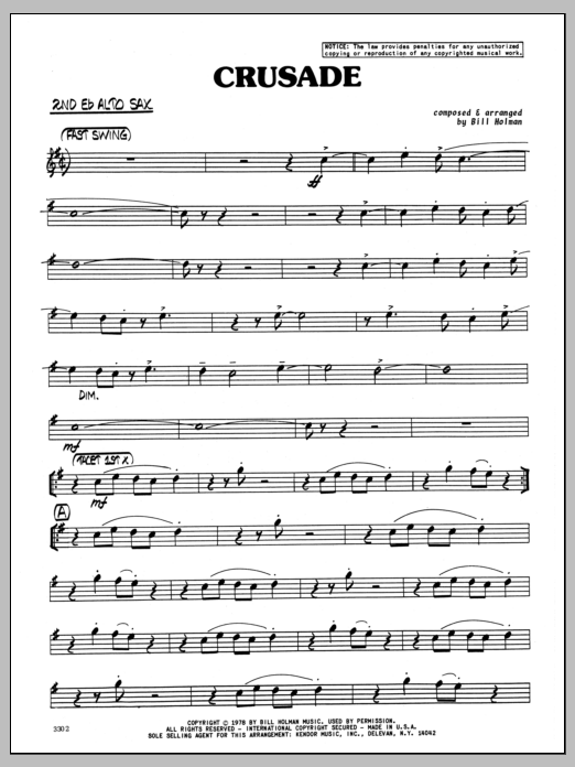 Download Bill Holman Crusade - 2nd Eb Alto Saxophone Sheet Music