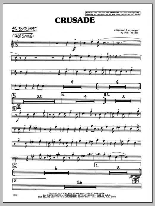 Download Bill Holman Crusade - 5th Bb Trumpet Sheet Music