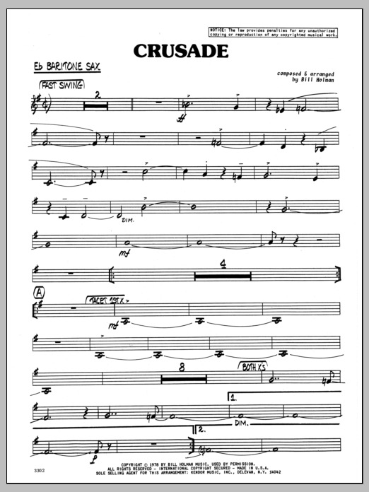 Download Bill Holman Crusade - Eb Baritone Sax Sheet Music