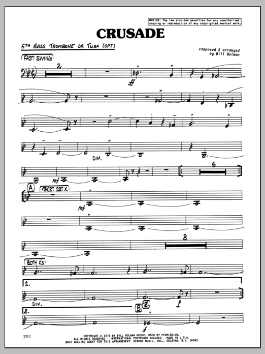 Download Bill Holman Crusade - Trombone (5th Part) Sheet Music