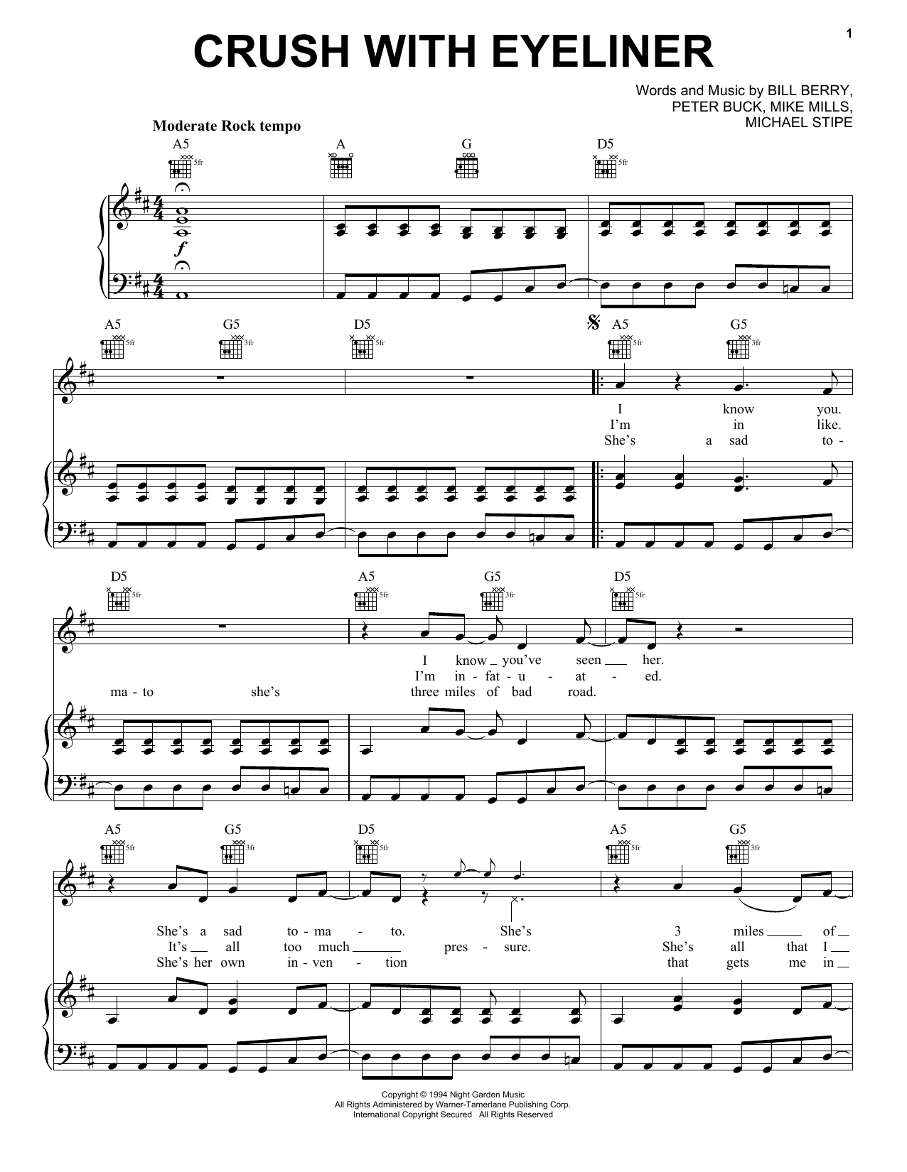 Download R.E.M. Crush With Eyeliner Sheet Music