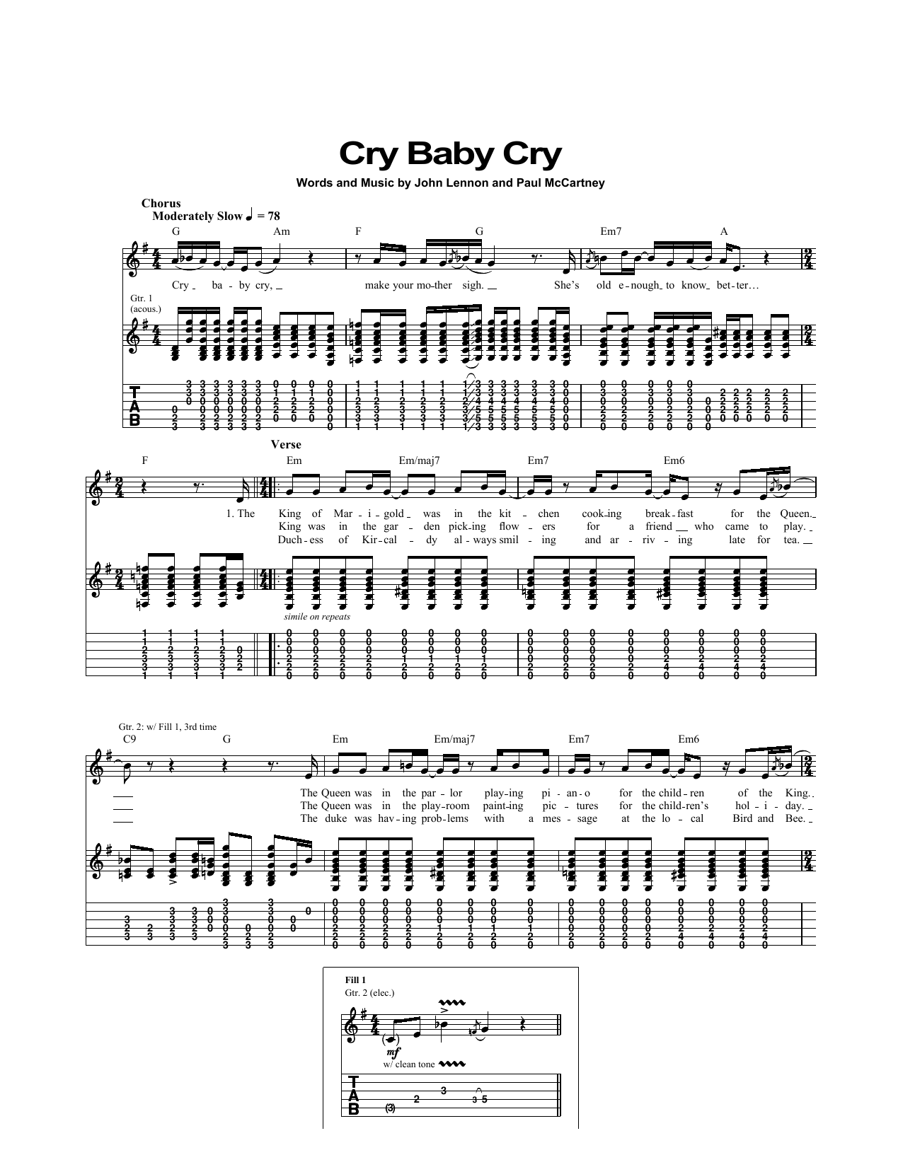 Download The Beatles Cry Baby Cry Sheet Music