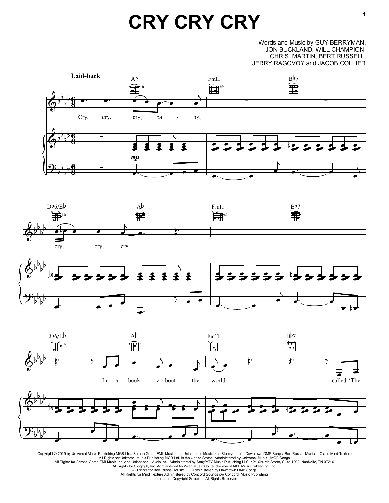 Download Coldplay Cry Cry Cry Sheet Music