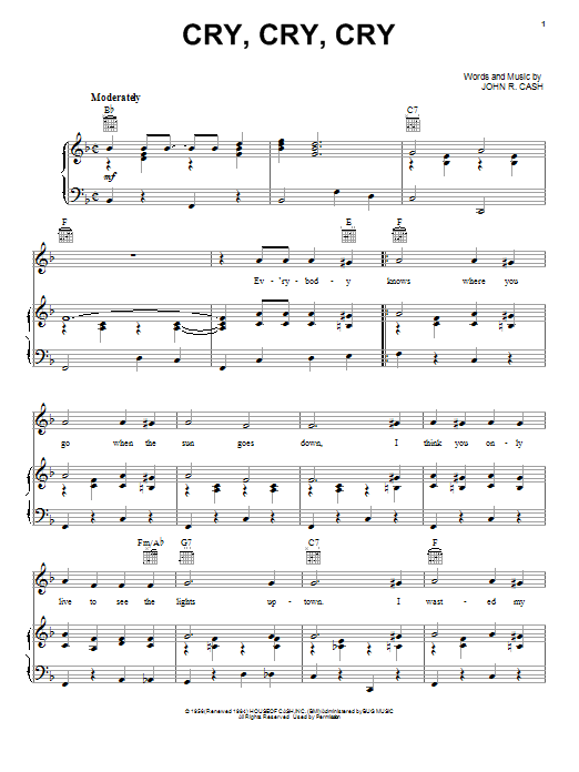 Download Johnny Cash Cry, Cry, Cry Sheet Music