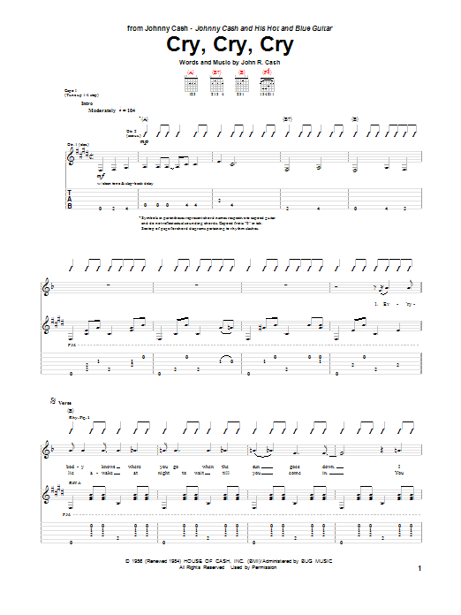 Download Johnny Cash Cry, Cry, Cry Sheet Music