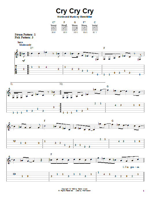 Download Steve Miller Band Cry Cry Cry Sheet Music