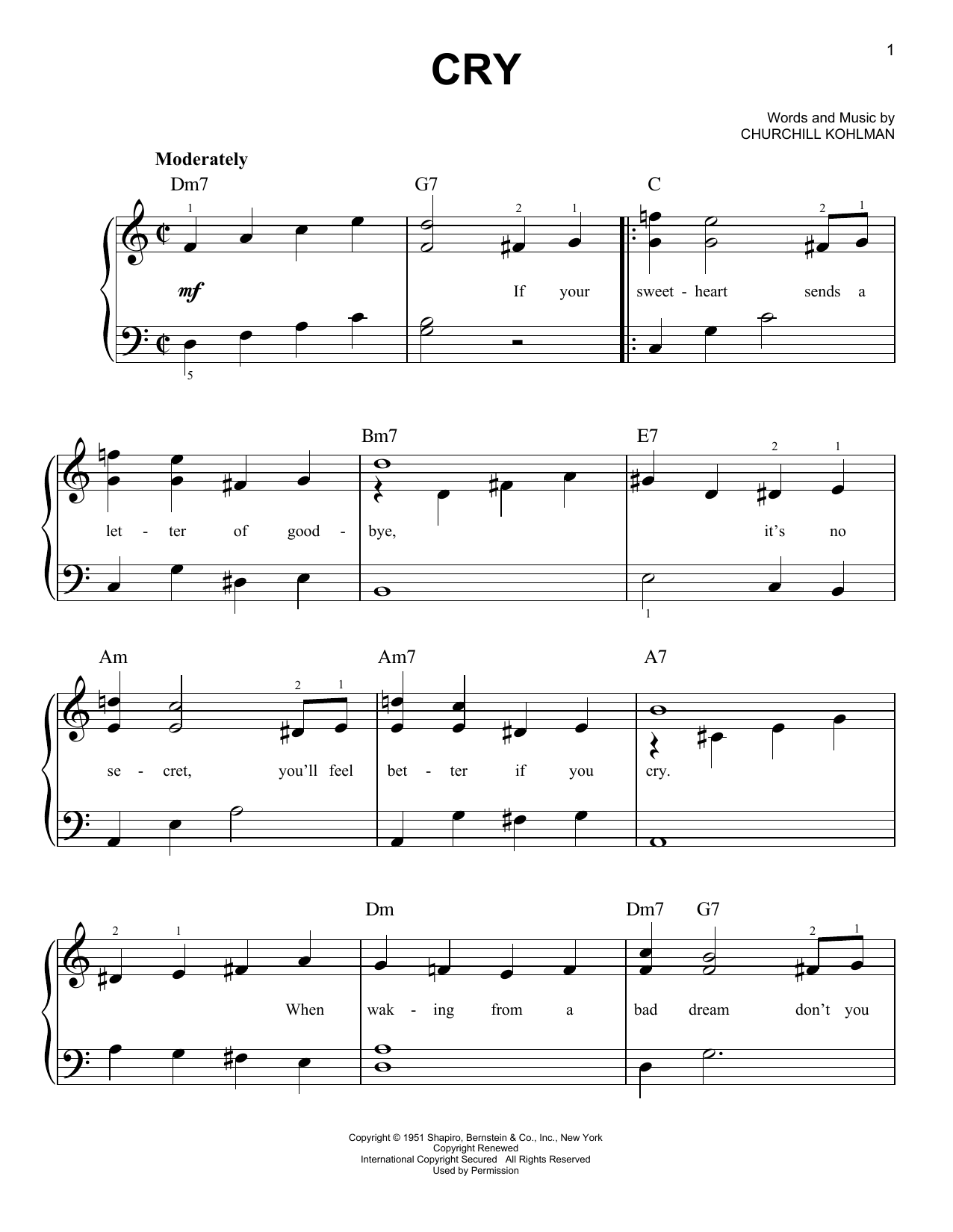 Download Crystal Gayle Cry Sheet Music